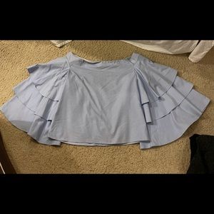 Baby blue off the shoulder shirt with ruffles!